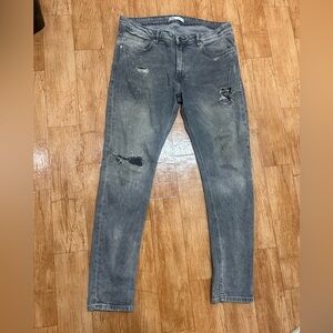 ZARA Men’s Slim Distressed Ripped Jeans Gray Size 36 Tapered Paint Thrashed Punk